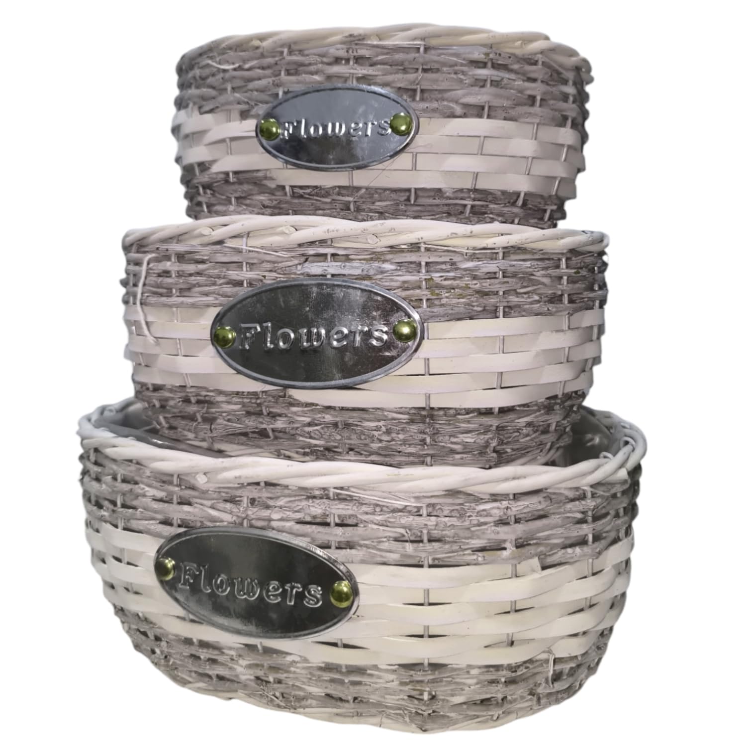 Handmade Rattan Wicker Basket Set - Rectangular Woven Storage and Planter Baskets, Decorative Boho Gift Baskets for Flowers, Home, Garden, Wicker Flower Baskets witch plastic liner, Set of 3,