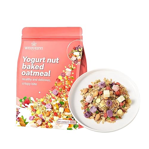 WEIJUEJIYI Yogurt Nut Baked Cereal, Crunchy Breakfast Cereal with Freeze-Dried