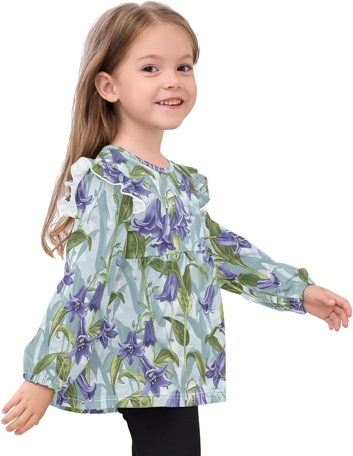 visesunny Toddler Clothes for Girls Vintage Bluebell Flower Long Sleeve Fall Shirts Cotton Top with Ruffle Collar