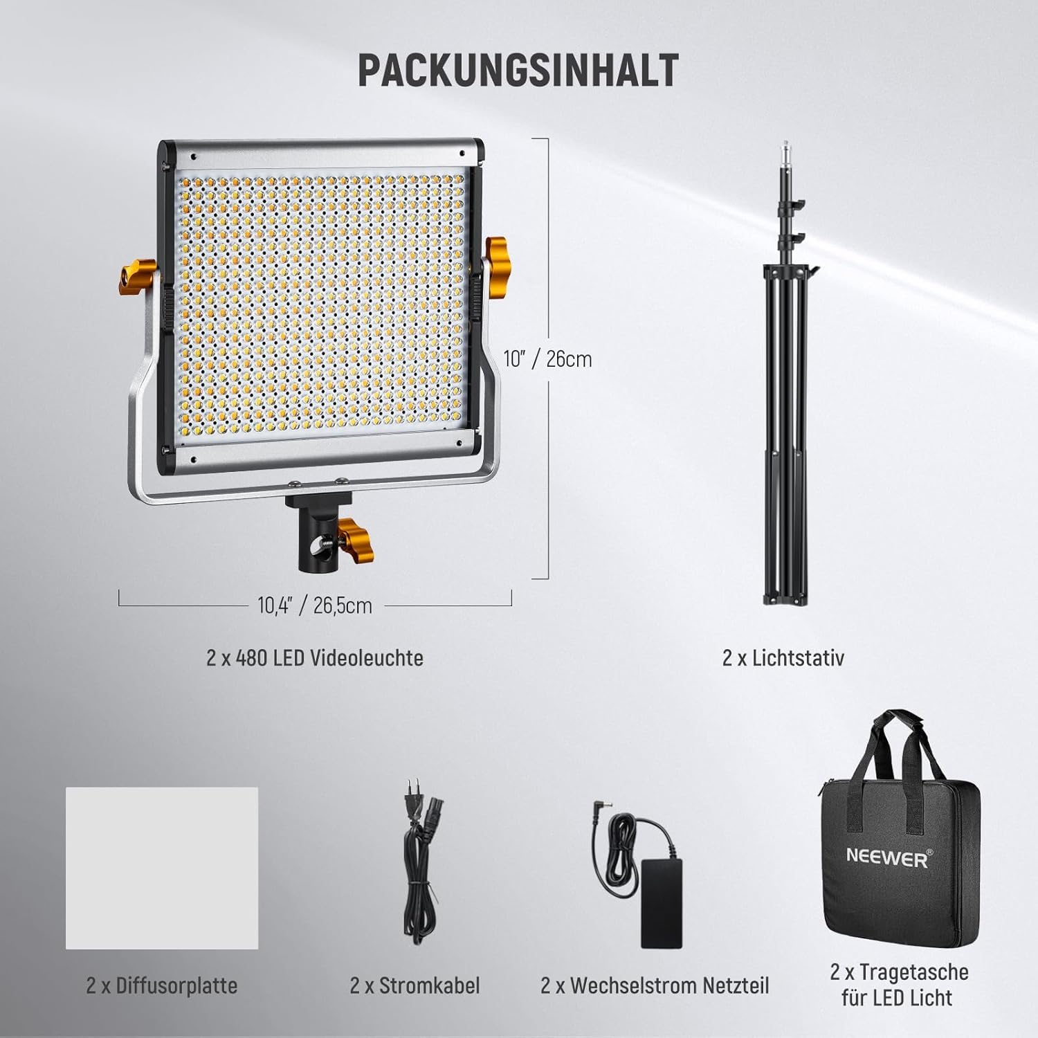 NEEWER 2er Pack dimmbares zweifarbiges 480 LED Videolicht und Ständerbeleuchtungsset beinhaltet: 3200-5600K CRI 96+ LED Panel mit U Halterung, 75" Lichtstativ für YouTube Studiofotografie, Videos