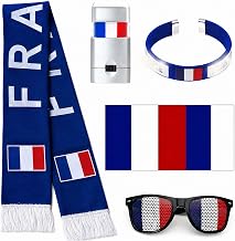 5-Piece France Flag Stand Kit, France Flag Scarf Bracelet Glasses Make-up Headband, Accessories Fan World Cup 2026, France Football Team Jersey, Supporter Kit for Stadium Party