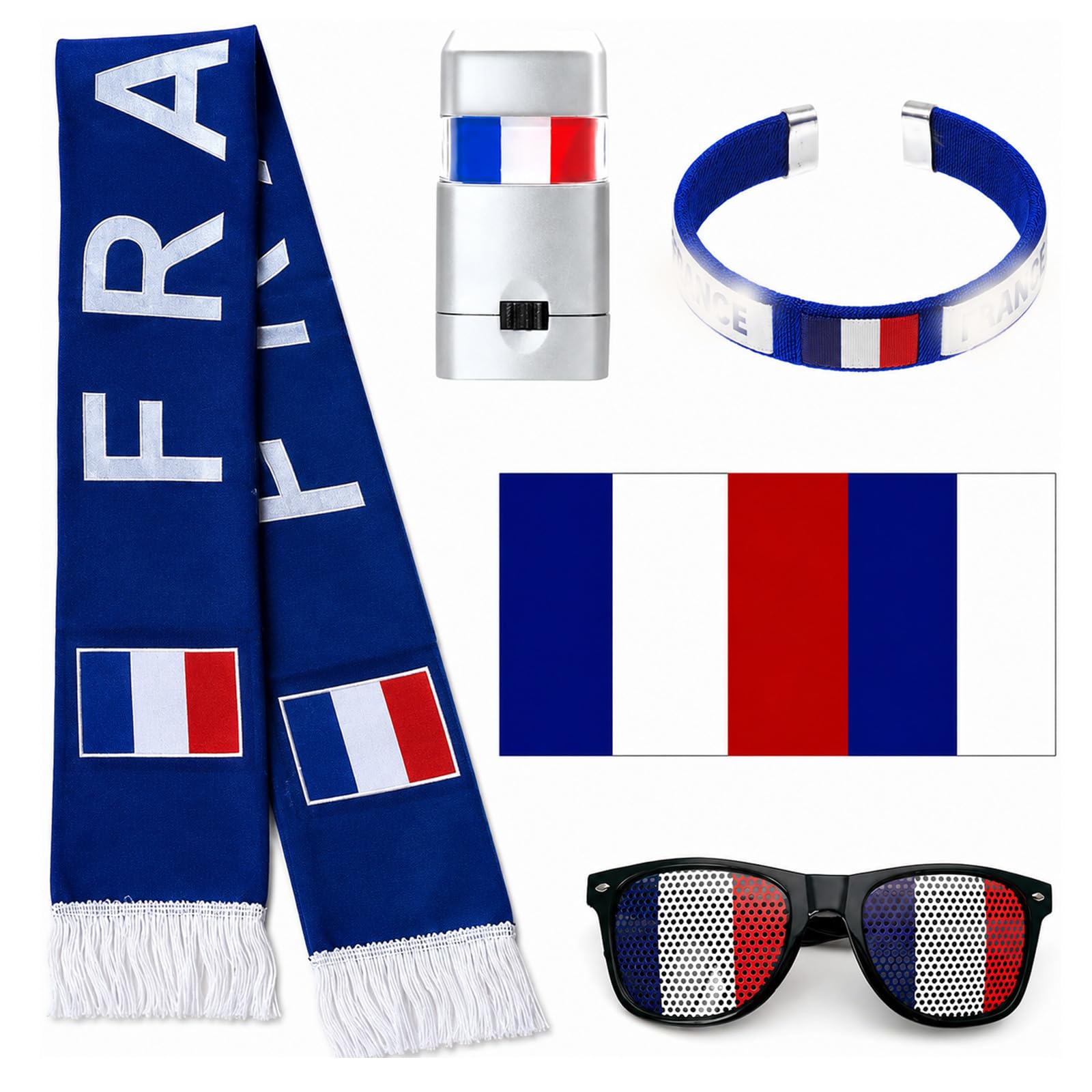 Kit Supporter France 5 Pièces Maillot Equipe de France Foot 2026, France Écharpe Bracelet Lunettes Bandeau et Plus, Accessoires Fan Coupe du Monde 2026, Kit Supporter pour Stade Fête