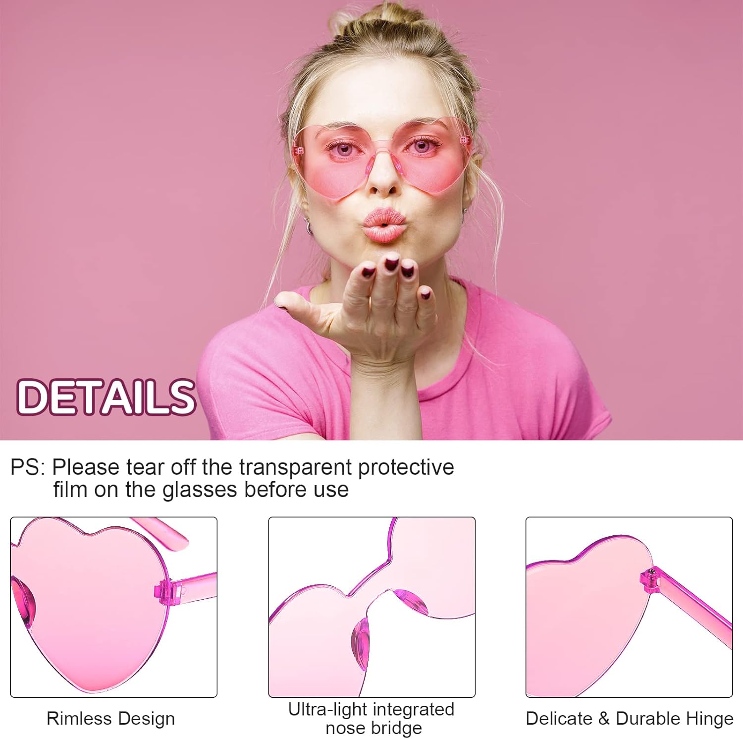 Flutesan 30 Pairs Heart Shaped Sunglasses Bulk Rimless Heart Sunglasses Accessories Candy Eyewear for Women Men Party Favors - Image 4