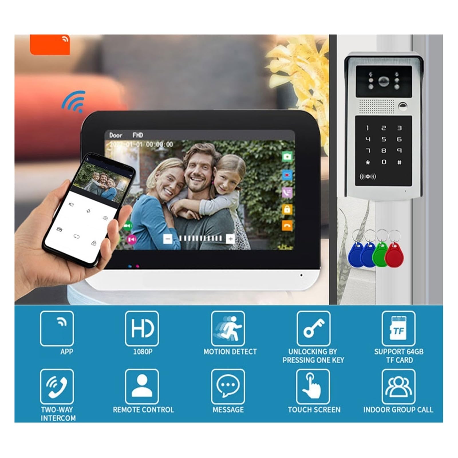 7 Cal Inteligentny Wideodomofon IP Domofon Karta RFID 1080P Monitor Przewodowy Wifi Zewnętrzna Kamera Hasło Klawiatura Do Willi WyraźNy Wyświetlacz Ochrona Każdą Pogodę