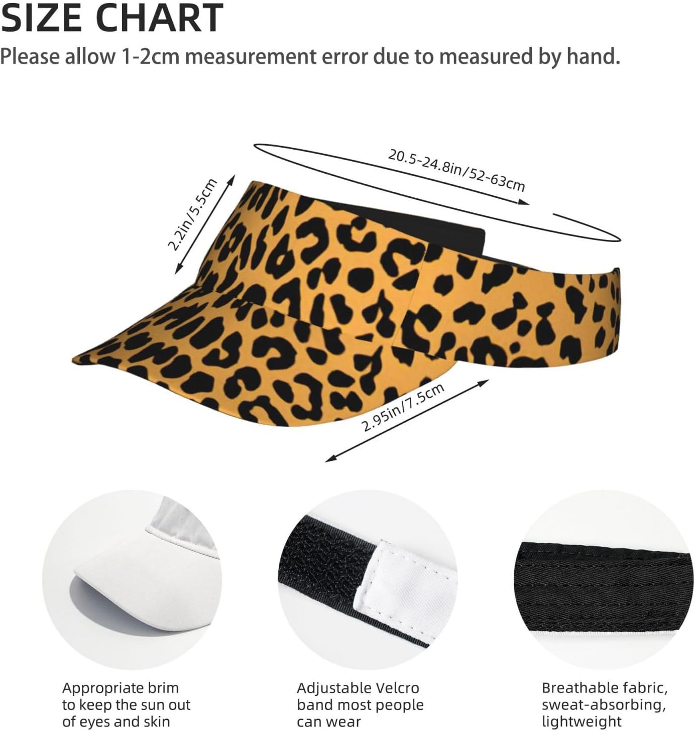 Leopard Print Print Sport Sun Visor Hats Adjustable Empty Top Baseball Cap Women and Men Sun Visor Hat Black