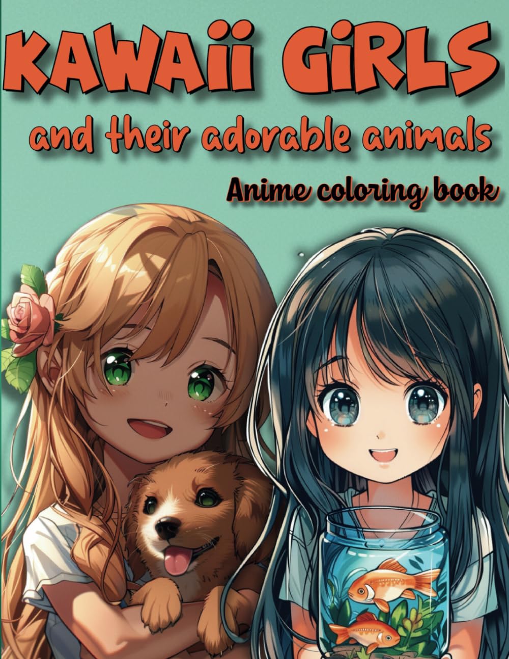 Kawaii girls and their adorable animals: Anime coloring book