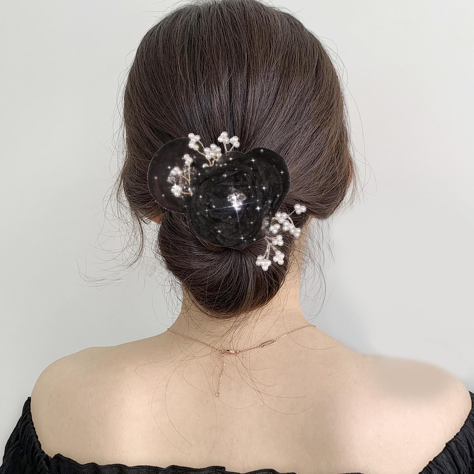 Chignon Facile per Capelli, 2024 Nuovo Accessori per Capelli, Fiori Accessori Capelli, Ciambella per Chignon, Bigodino Pigro Creatore di Chignon per Donne e Ragazze (Nero)