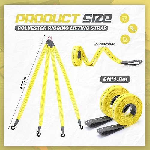 Miniatura 2 de 3 correas de elevación de 6 pies con gancho, 6000 libras, red de bridle de cuatro patas, 2 correas de elevación resistentes de 8900 libras, correa