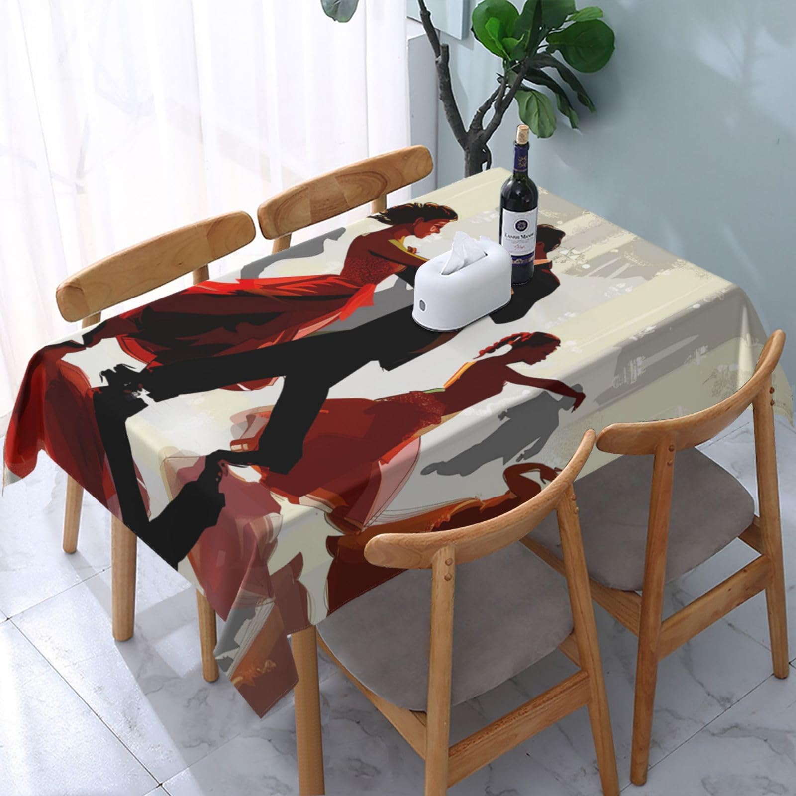 WPKJU Ballroom Dance Printed Tablecloth Water Resistant Table Cover Washable Rectangle Table Cloth for Tables 54x72 in