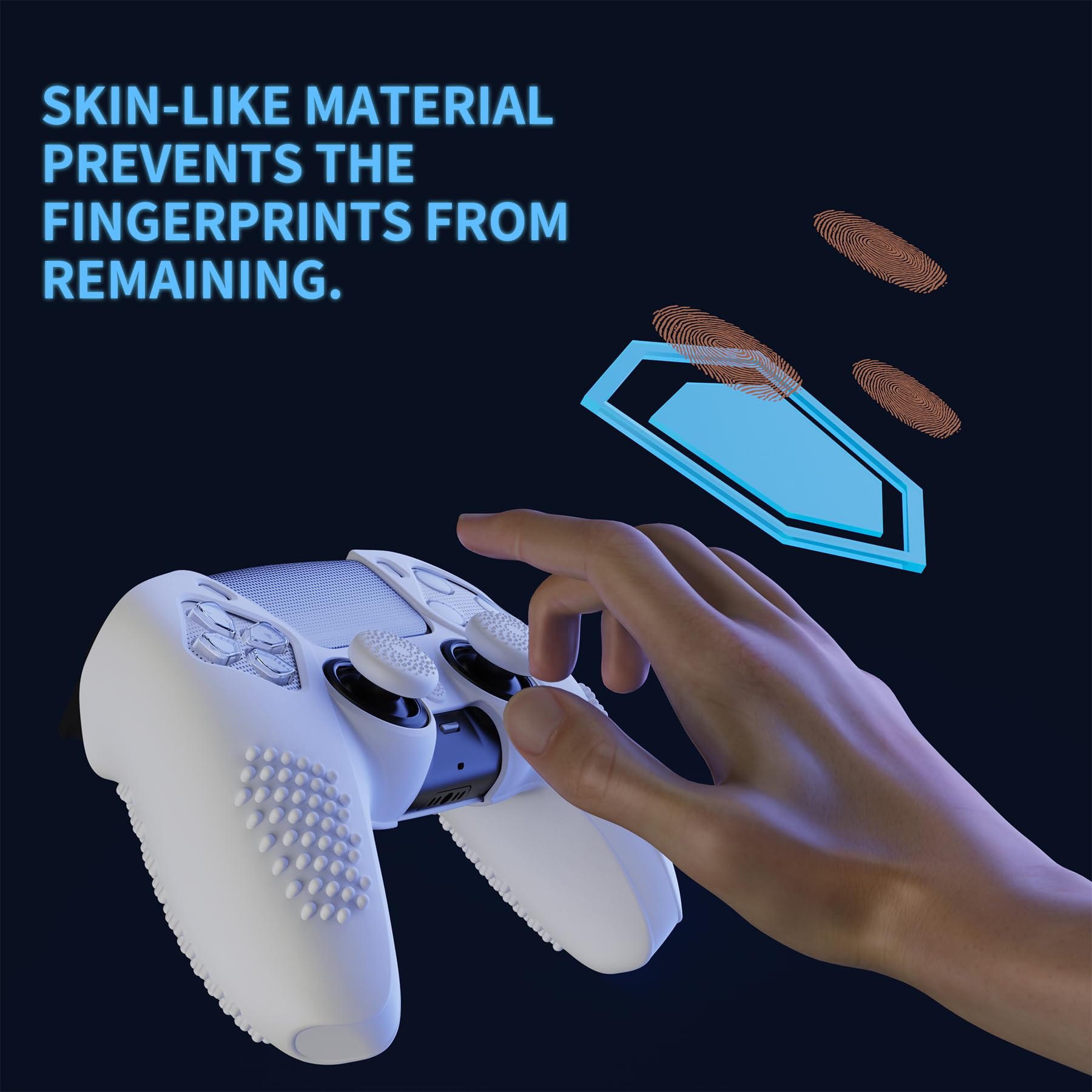 PlayVital 2 Piezas Funda de Silicona Actualizada para ps5 Mando - Carcasa Ergonómica con Tapas de Joysitck & Pegatinas, Cubierta Protectora Compatible con Base de Carga Oficial (3D Tachonado-Blanco)