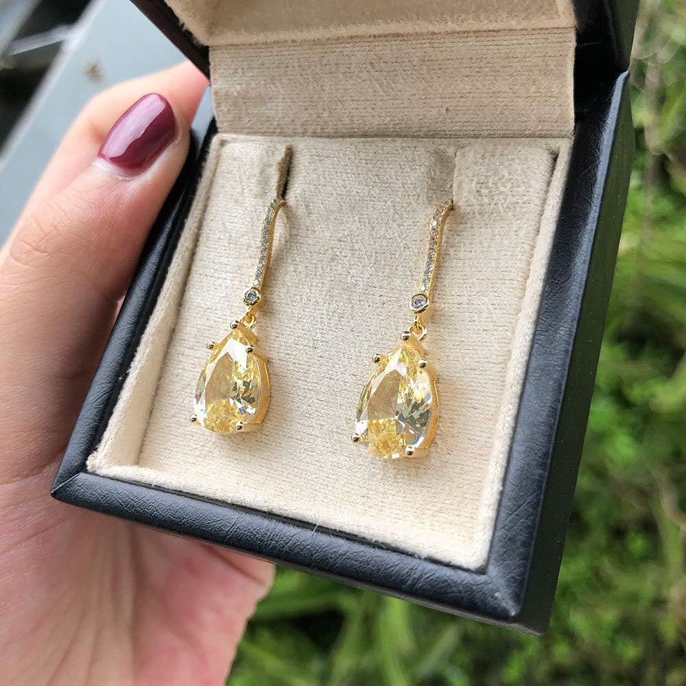 カラー9 * 13.0mm シトリン ダイヤモンド イヤリング 本物の925 ファインジュエリー ドロップイヤリング 結婚 婚約 ギ