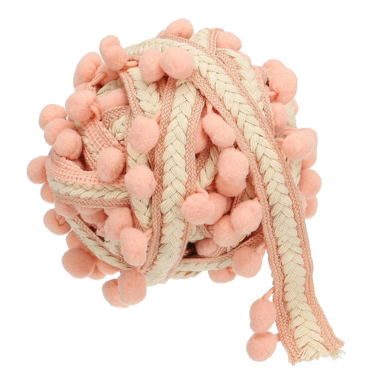 PATIKIL 5.5Yards Embroidered Pompoms Trim Ribbon, Pom Poms Fringe Ball Trim Ribbon Tassel Lace Accessory for Sewing DIY Crafts Fabric Home Curtain Decoration, Light Pink