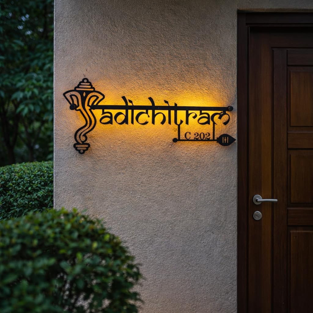 Custom LED Backlit Metal Name Plate for Home | Personalized Family Nameplate with House Number | Stainless Steel Wall Sign with Warm White Light | Indoor & Outdoor Door Nameplate ( Size 2 Feet & 24 Inches )-image-47