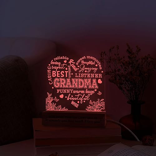 Miniatura 8 de ARTSYWIX Lámpara de ilusión 3D para abuela con base de madera, luz nocturna acrílica alimentada por USB, regalos para abuela de nietos a mi abuela,