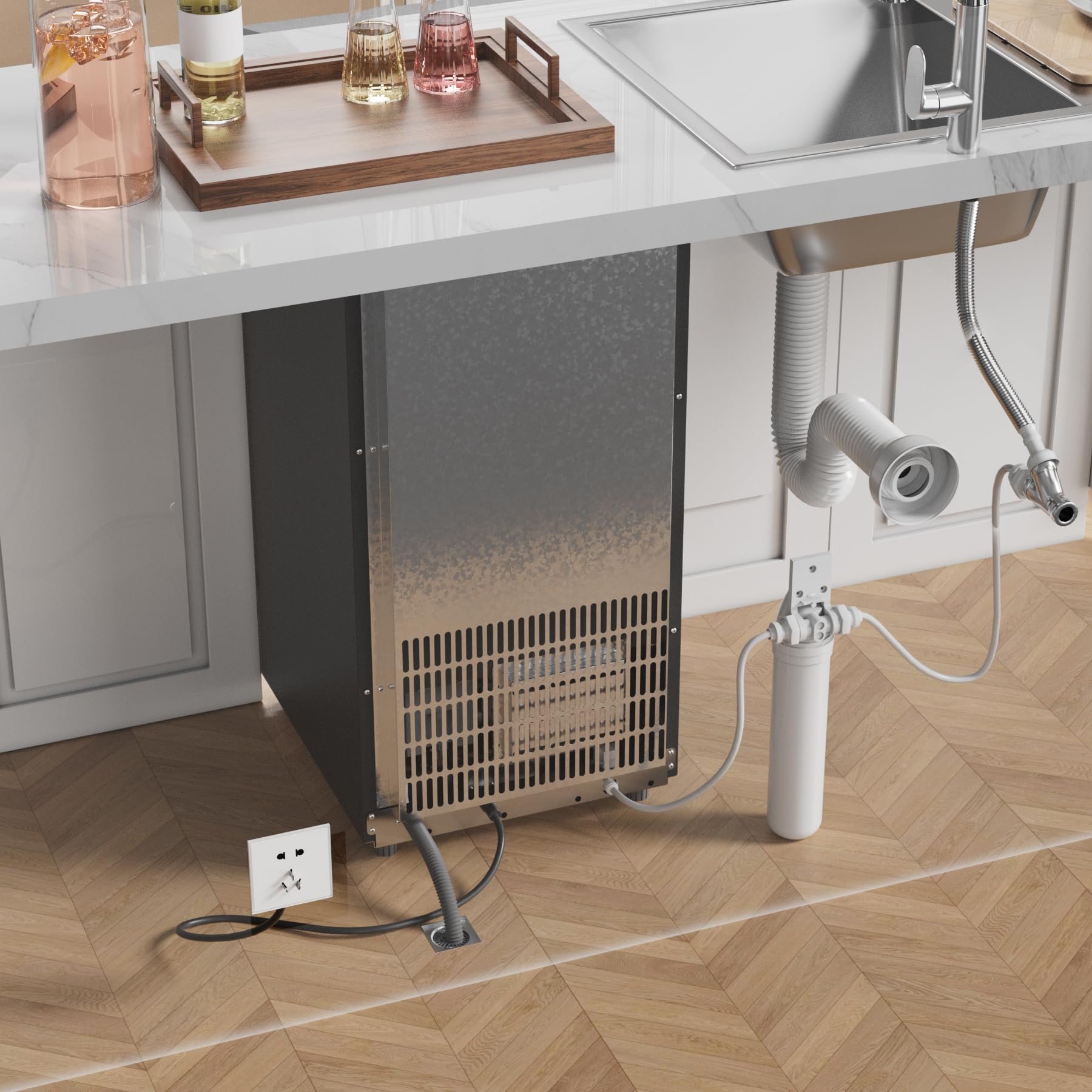 Coolake Under Counter Ice Maker Machine 120 Lbs/Day with 30 Lbs Ice Storage, 15” Built-in Freestanding Ice Maker, Self Cleaning, Gravity Drainage, Undercounter Ice Machine for Home Bar Kitchen Office