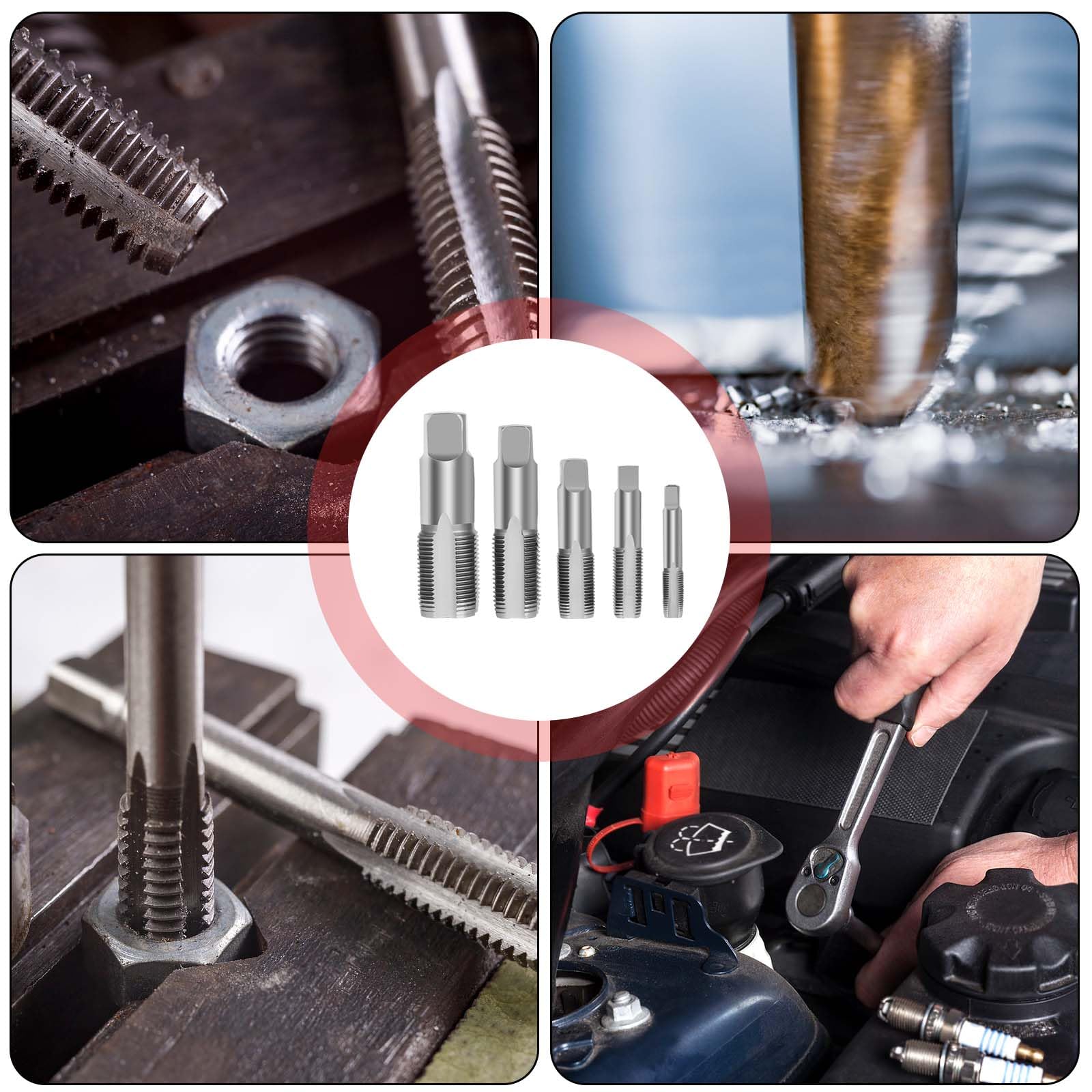 Lot de 5 tarauds à tube BSP 1/8", 1/4", 3/8", 1/2", 3/4" BSP avec boîte de rangement en acier au carbone pour filetage précis
