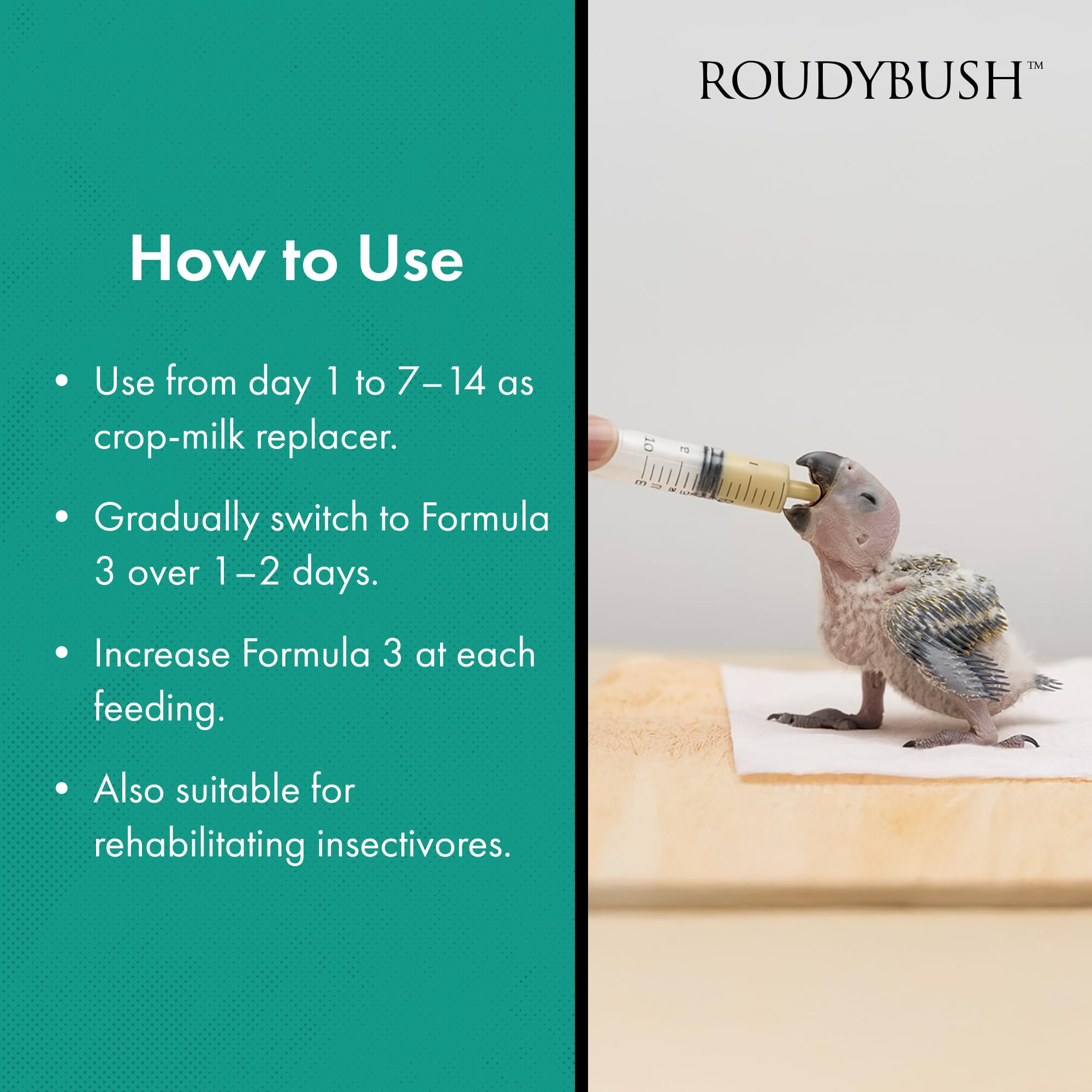 RoudyBush Squab Diet - Alimento para palomas y palomas - Alimento para pájaros bebés para Columbiformes - Mezcla de alimentos de reemplazo de leche para palomas y palomas - Enriquecimiento de pollitos