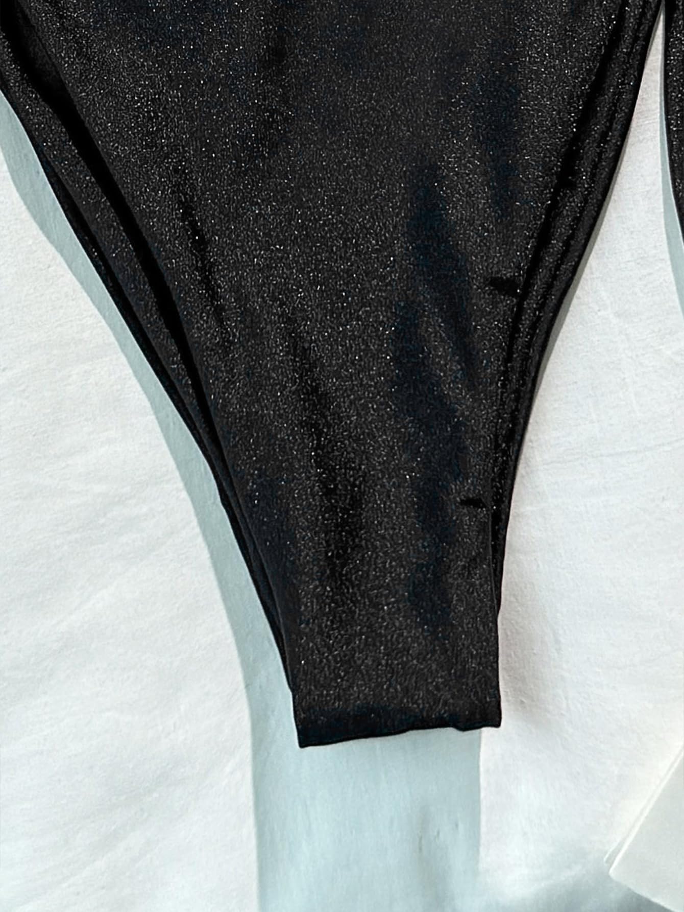 Milumia Women's 2 Piece Swimsuit Ring Linked Tie String Halter Thong Bikini Set Bathing Suits: X-Large Black Solid