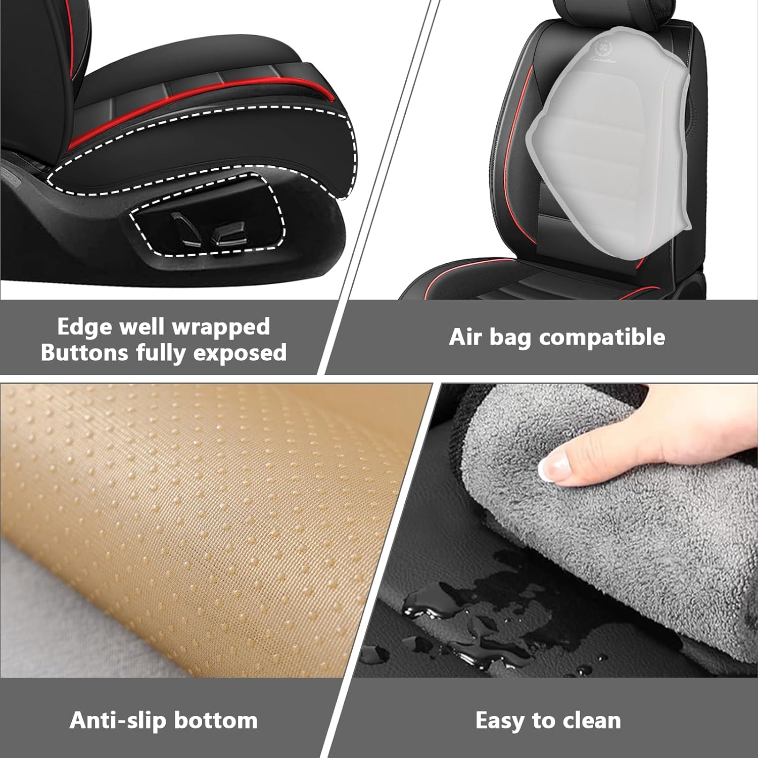 Full Set Car Seat Covers for Toyota Tacoma SR5 SR TRD Off Road Limited Base Access Double Cab Seat Covers 2007-2026, Waterproof Premium Nappa Leather Seat Protectors(Luxury Full Set/Black&Red)