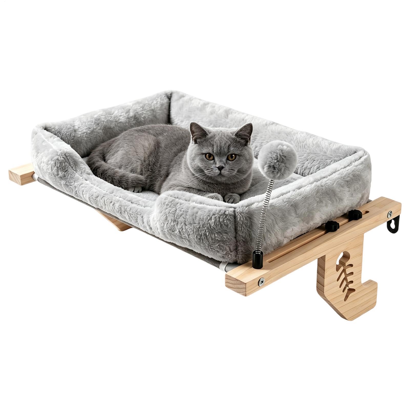 Amaca da Finestra per Gatti Sedile prendisole con cuscino peluche e palla | Cuccia da Interno Casa, Appartamento, Interno, Davanzale, Comodino, Soggiorno, Camera da , Balcone