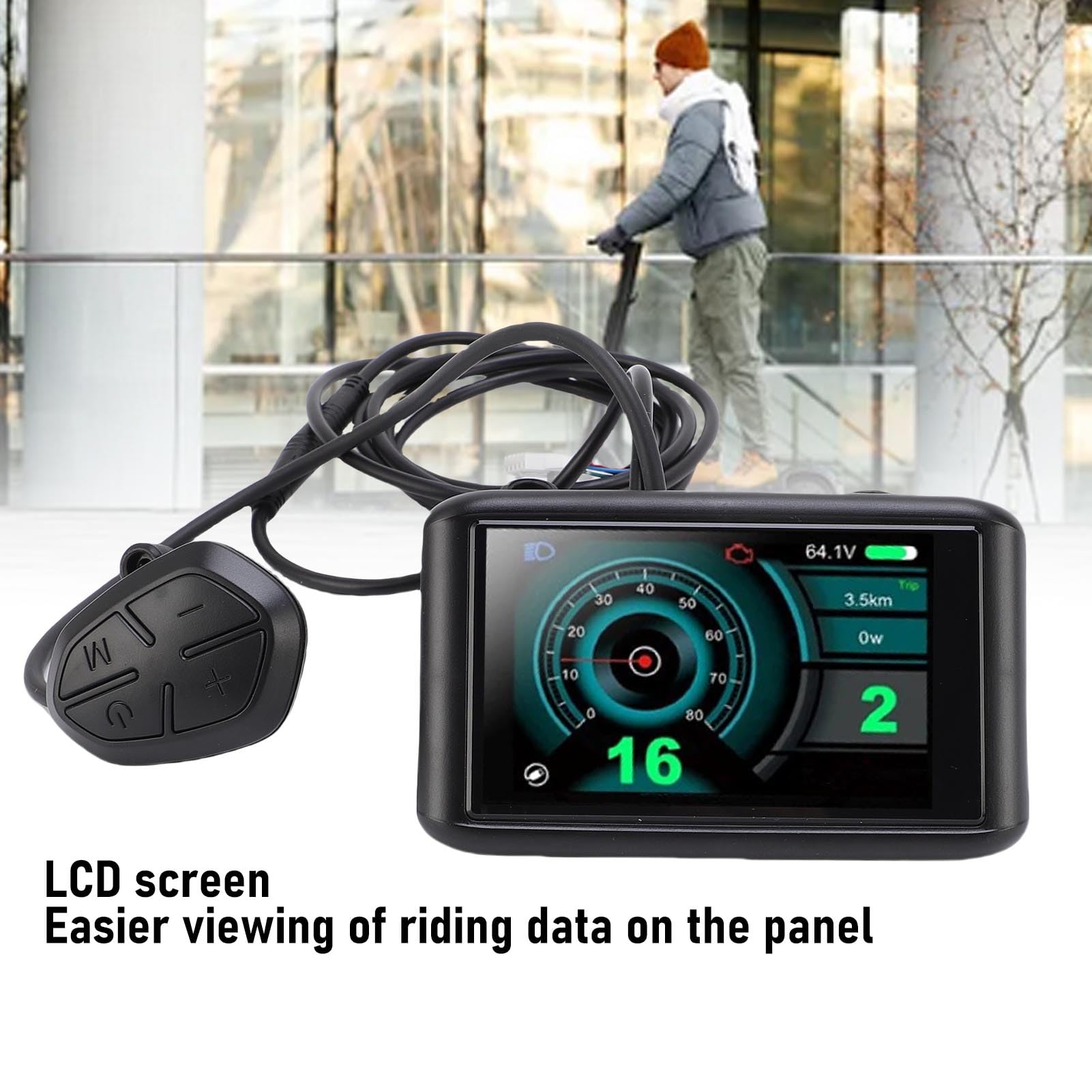 Cryfokt Elektryczny Miernik Wyświetlacza LCD, Wodoodporny materiał ABS, Duży Ekran z Kablem SM, do Kierownicy Roweru Elektrycznego 22,2 Mm