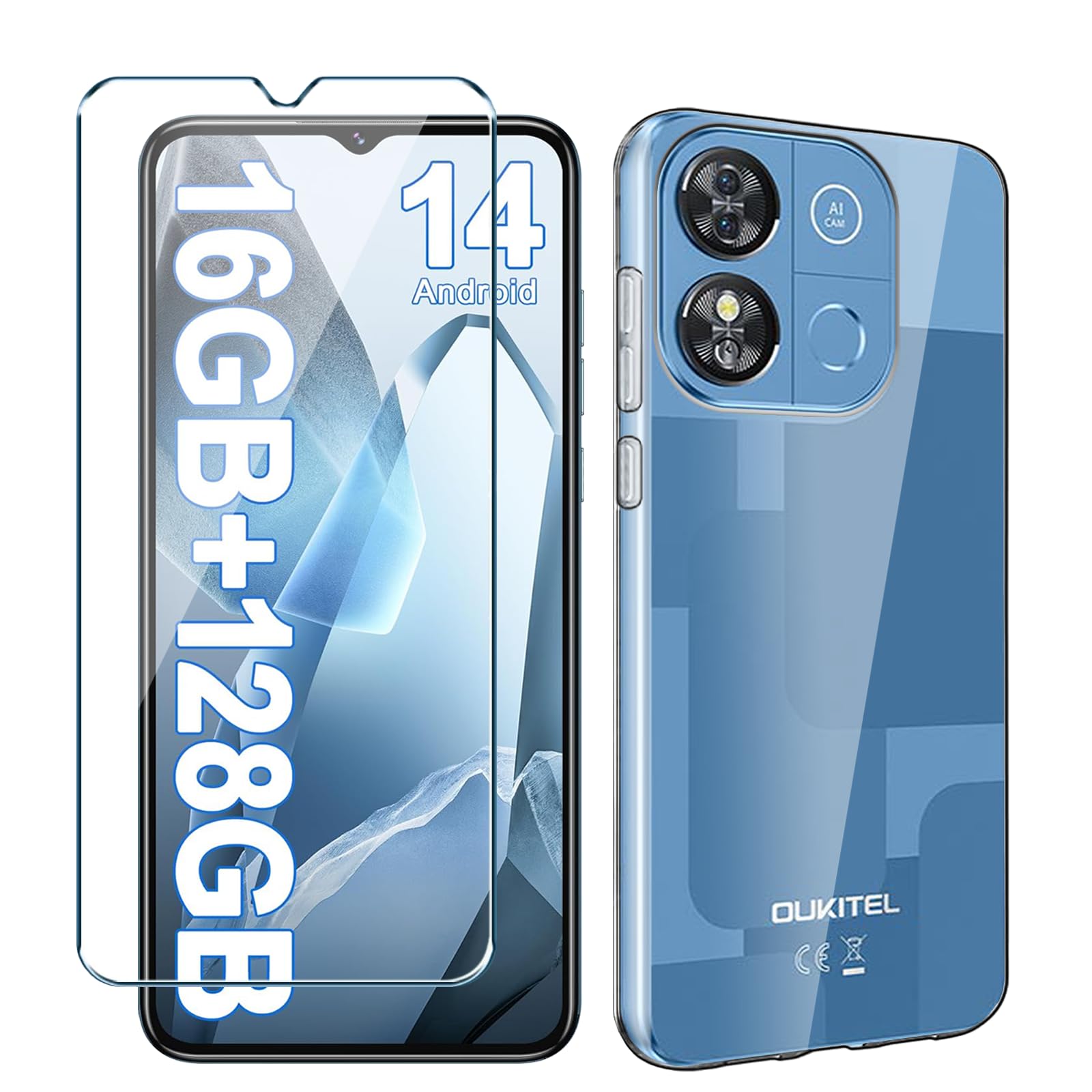 KJYFOANI For Oukitel C57s Case Tempered Glass Screen Protector, Clear Soft Silicone TPU Bumper Shell, Ultra-Thin Anti-Fall Back Cover For Oukitel C57s (6.52") - Wooden Style-1348931