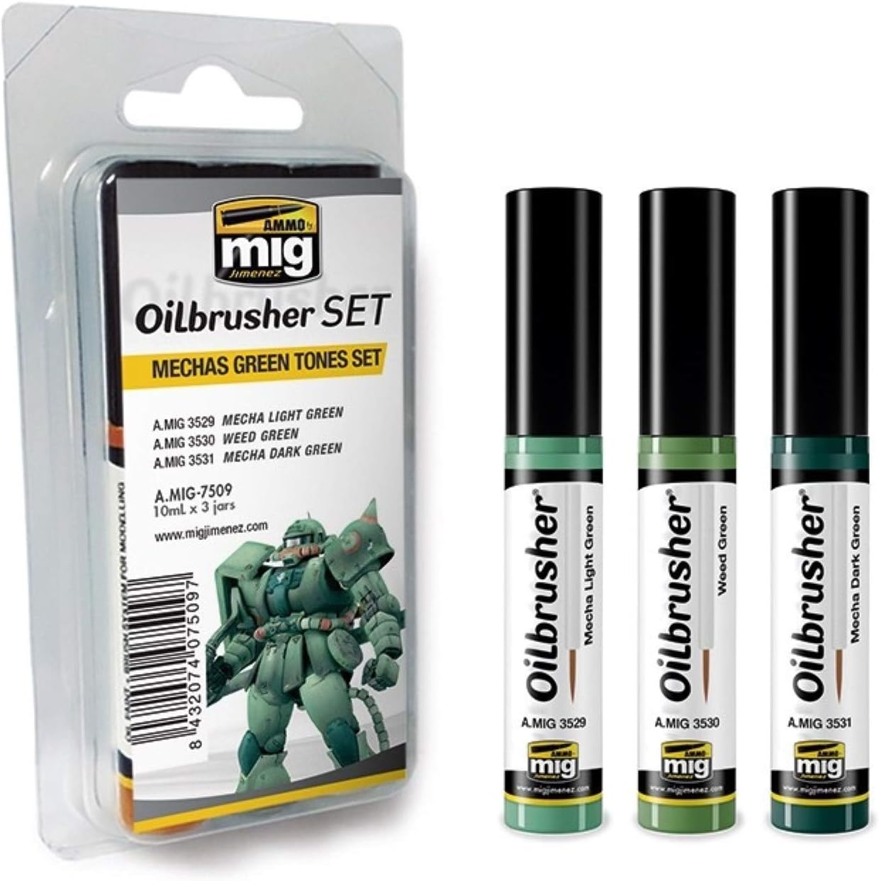 Ammo MIG-7509 Mechas Green Tones Oilbrushers Set, Multicolour
