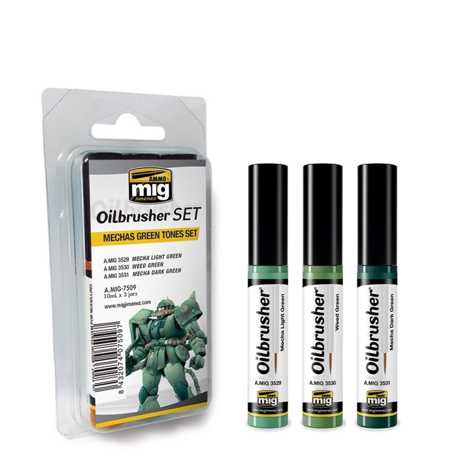 Ammo MIG-7509 Mechas Green Tones Oilbrushers Set, Multicolour