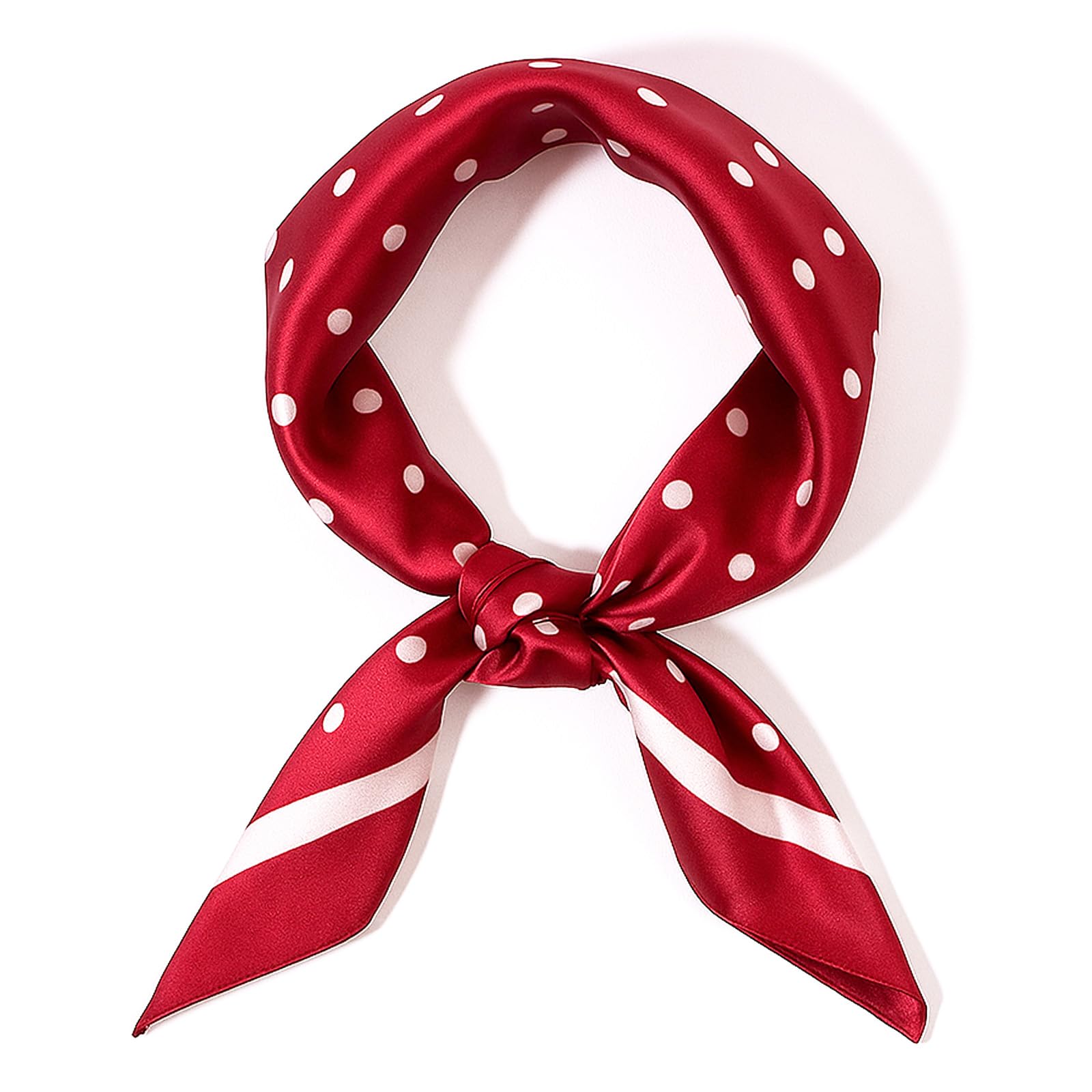Chiffon Scarf, Square Red Neck Scarf Red Polka Dot Bandana Square Handkerchief Vintage Bow Headband Head Scarves Bandana Headband Satin-Scarf for Women and Girls (70 × 70cm)