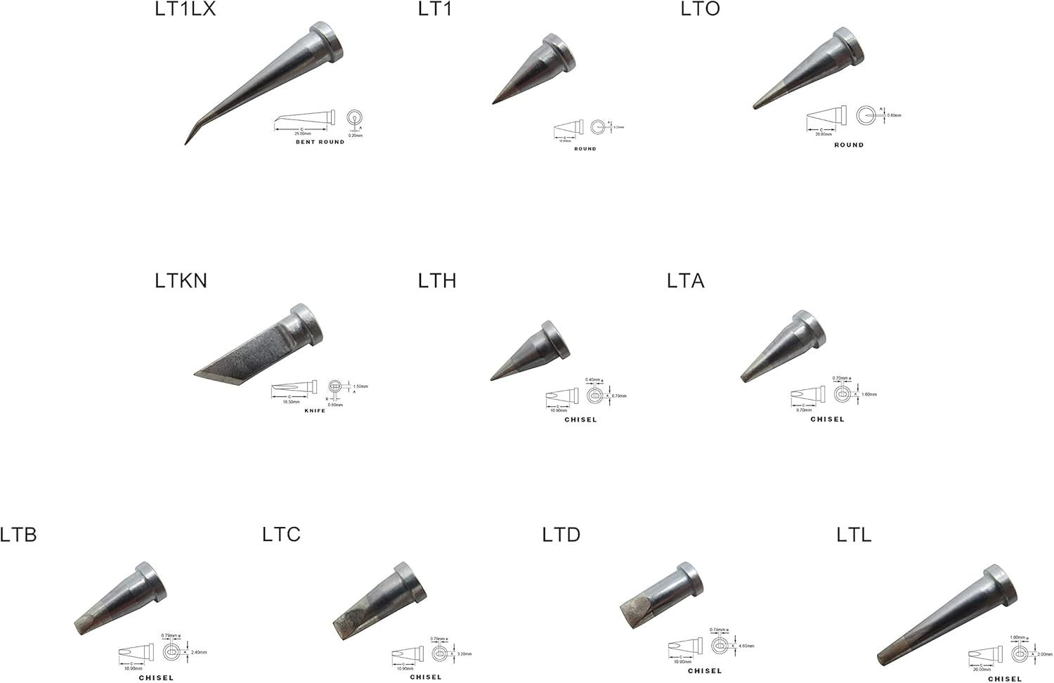 10 PCS LT Replacement Soldering Tips for WP80 WSP80 WSFP8 WD1000 WD2000 WSD81 WS81 WSF81D8 WS81D5 Solder Iron Handle Tip