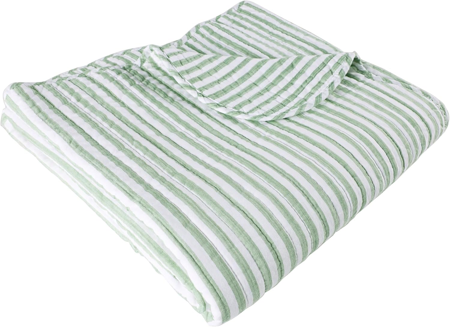 Levtex Home Martha Stripe Sage Quilted Reversible Throw (50x60in) - Stripe Bedding - Sage, White - Cotton Throw - Scalloped Edge - Image 2