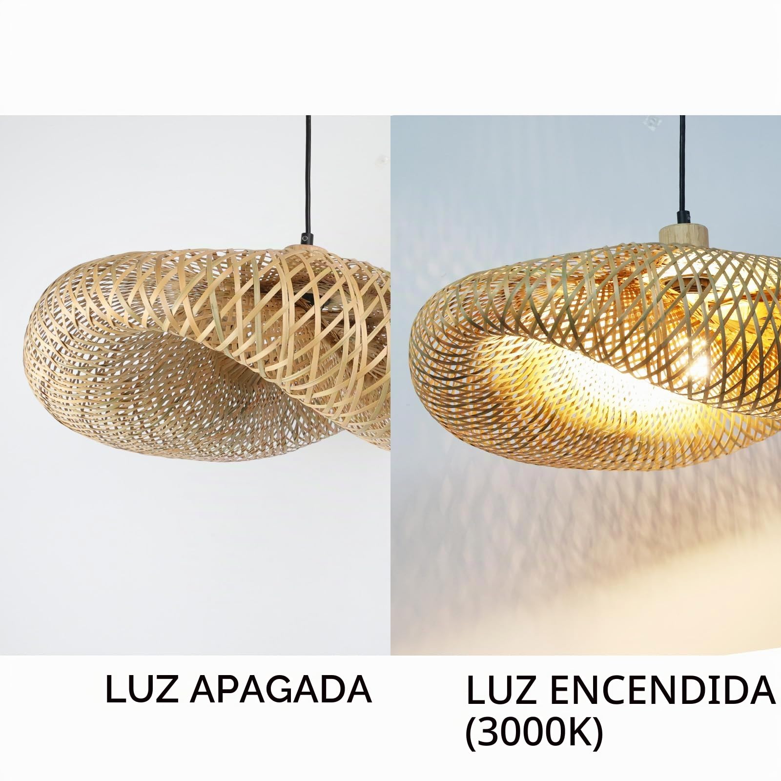 Alpinaluz Lámpara Colgante de Mimbre Natural ø600 mm - Diseño Artesanal con Pantalla Tejida a Mano, Portalámpara E27 de Madera y Cable Negro, para Salón, Comedor y Dormitorio