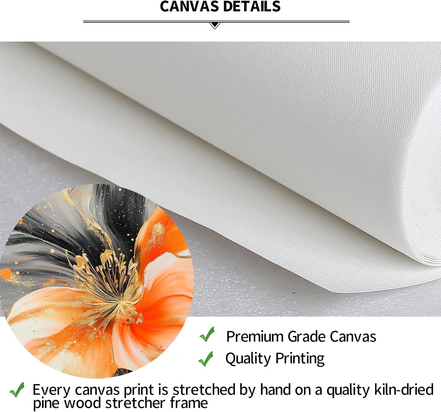 iKNOW FOTO 3 Piece Orange and Grey Abstract Flower Canvas Wall Art with Black Frame Modern Floral Artwork for Bedroom Office Bathroom Hallway Marble Texture Painting Botanical Print Each Panel 12x16''