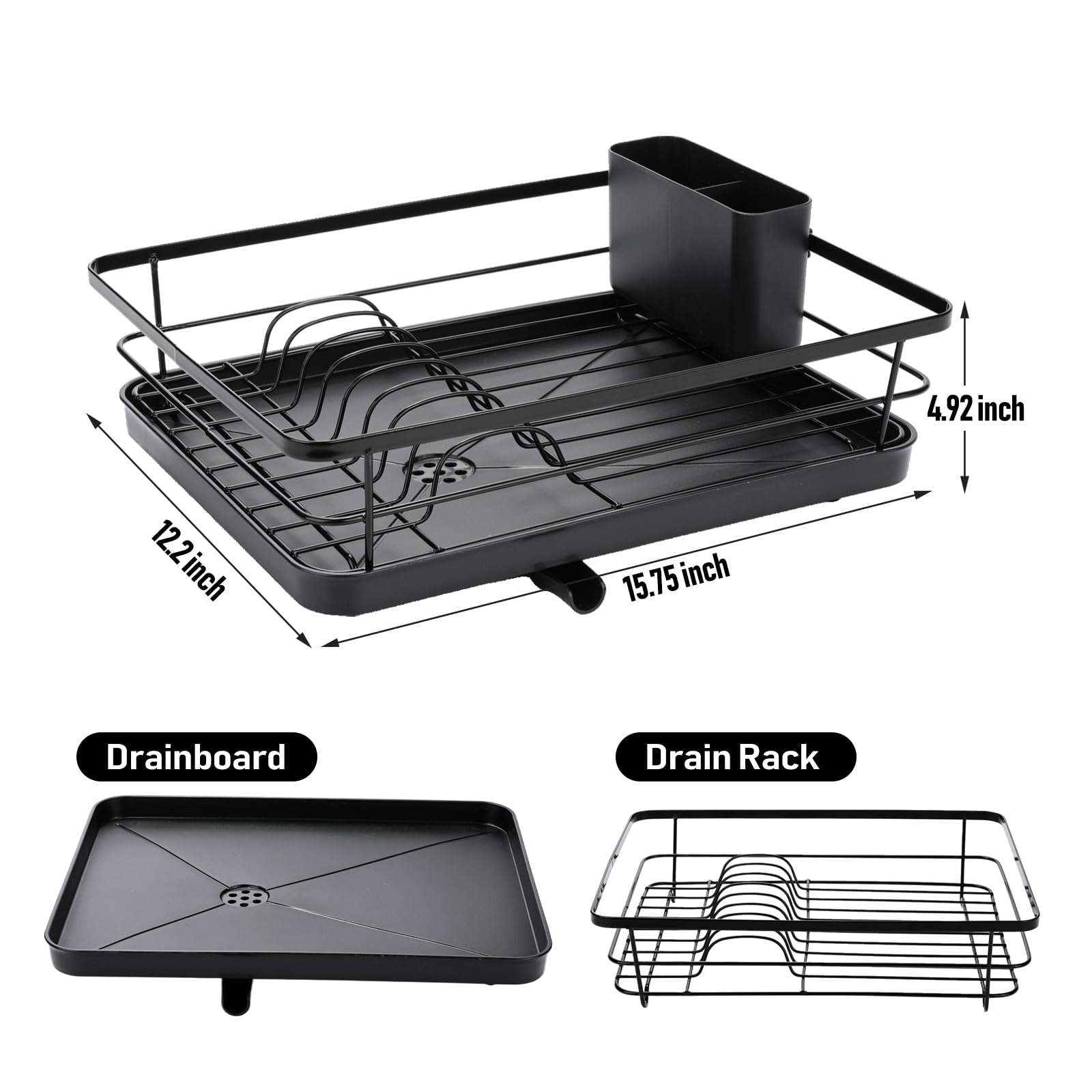 Dish Drying Rack - Stainless Steel Dish Rack for Kitchen Counter, Large-Capacity Dish Drainer with Cutlery Holder, Kitchen Organizer for Dishes, Spoons and Forks