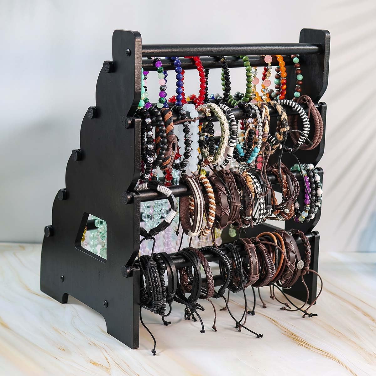 Wooden Bracelet Holder 8 Tier Jewelry Bracelet Display Stand, Portable Organizer for 150-240 Bangles & Scrunchies - for Vendors,Retail Stores, Craft Shows, and Home Storage (black)