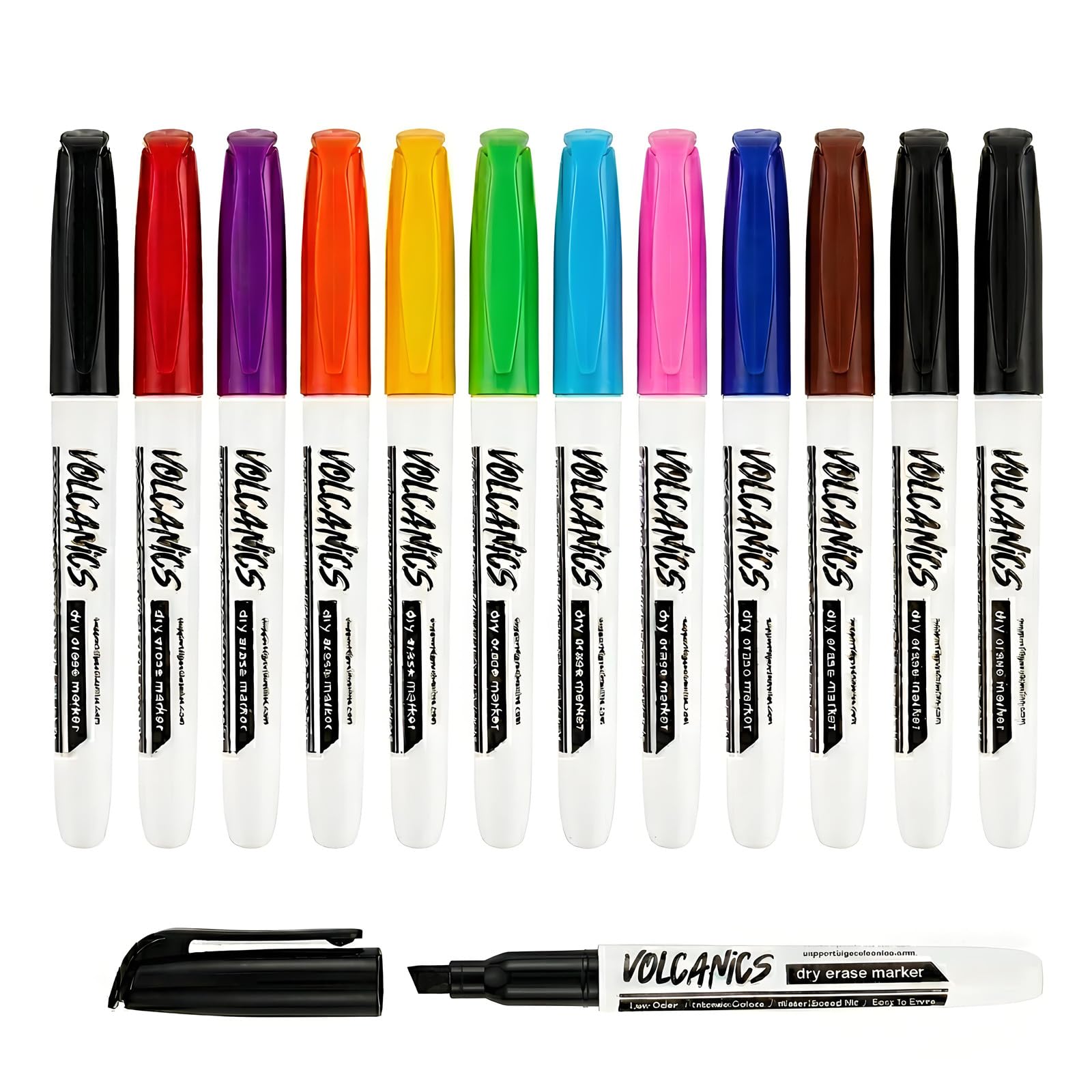 Volcanics Chisel Tip Whiteboard Markers 12 Pack, Assorted Colors, Dry Erase Markers Bulk for White Board, Office, Low Odor, Bold Black Ink, Large Quantity for Teachers and Businesses