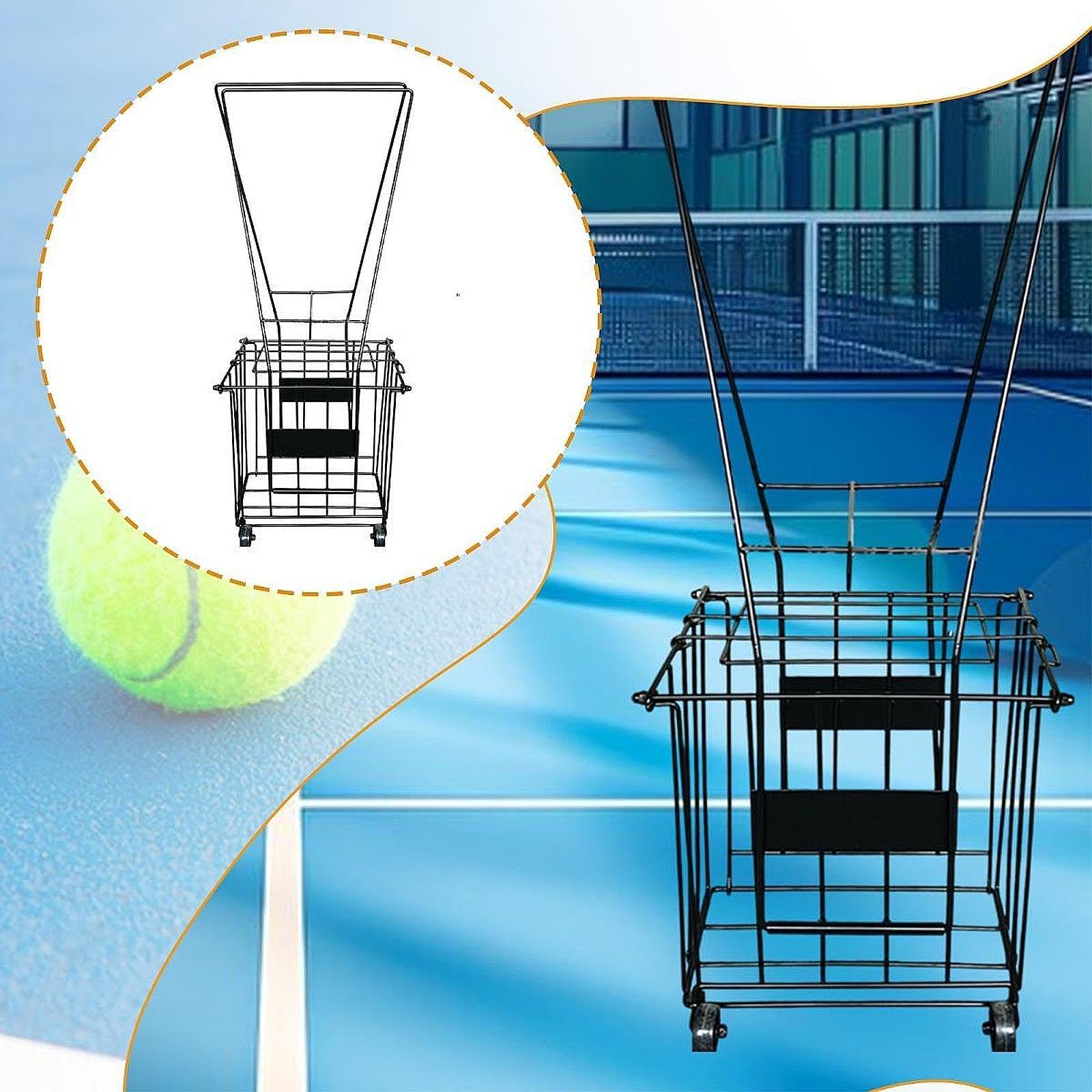 Canasta para Pelotas de Tenis con Ruedas Cesta Recogepelotas Organizador de Bolas Estante Sólido de Hierro Montaje Rápido Adecuado para Canchas de