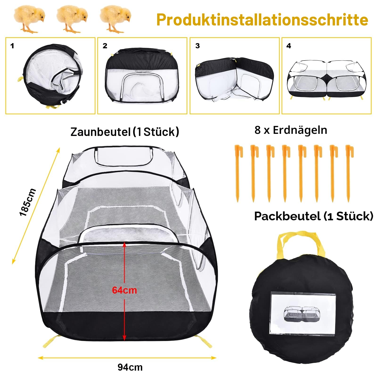 Coolty Kleintier Laufstall Hühnerstall Tiere Pop-up Großer , Beweglicher Hühnerhofzaun für Welpen, Kätzchen, Kaninchen, Enten, Hühner Outdoor Hof
