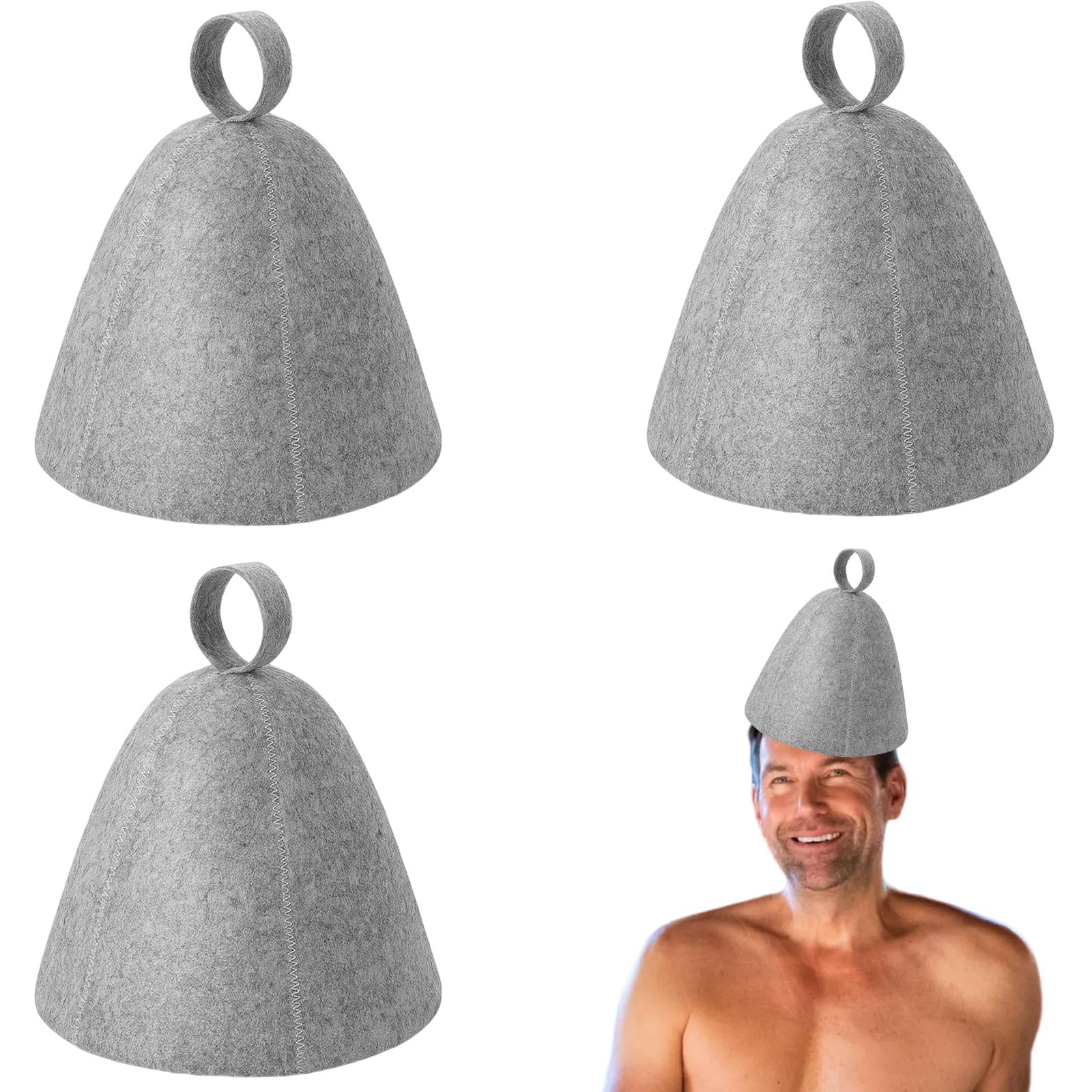 Pack of 3 Sauna Hat Grey, Sauna Accessories for Men and Women