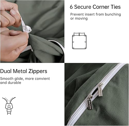 Miniatura 7 de JELLYMONI - Juego de funda de edredón de algodón 100 % lavado, 2 piezas de lujo suaves y a juego con cierre de cremallera. Funda de edredón de un