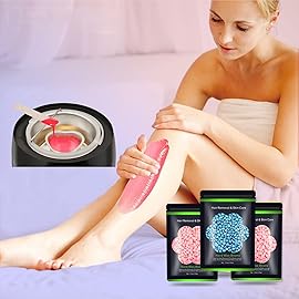 Wax Beads for Hair Removal 10.5oz (300g), Auperwel Hard Wax Beads Beans for Sensitive Skin Brazilian Waxing, Face, Bikini, Eyebrow, Legs, Painless for Women Men, 3 packs Kit with 10 Sticks