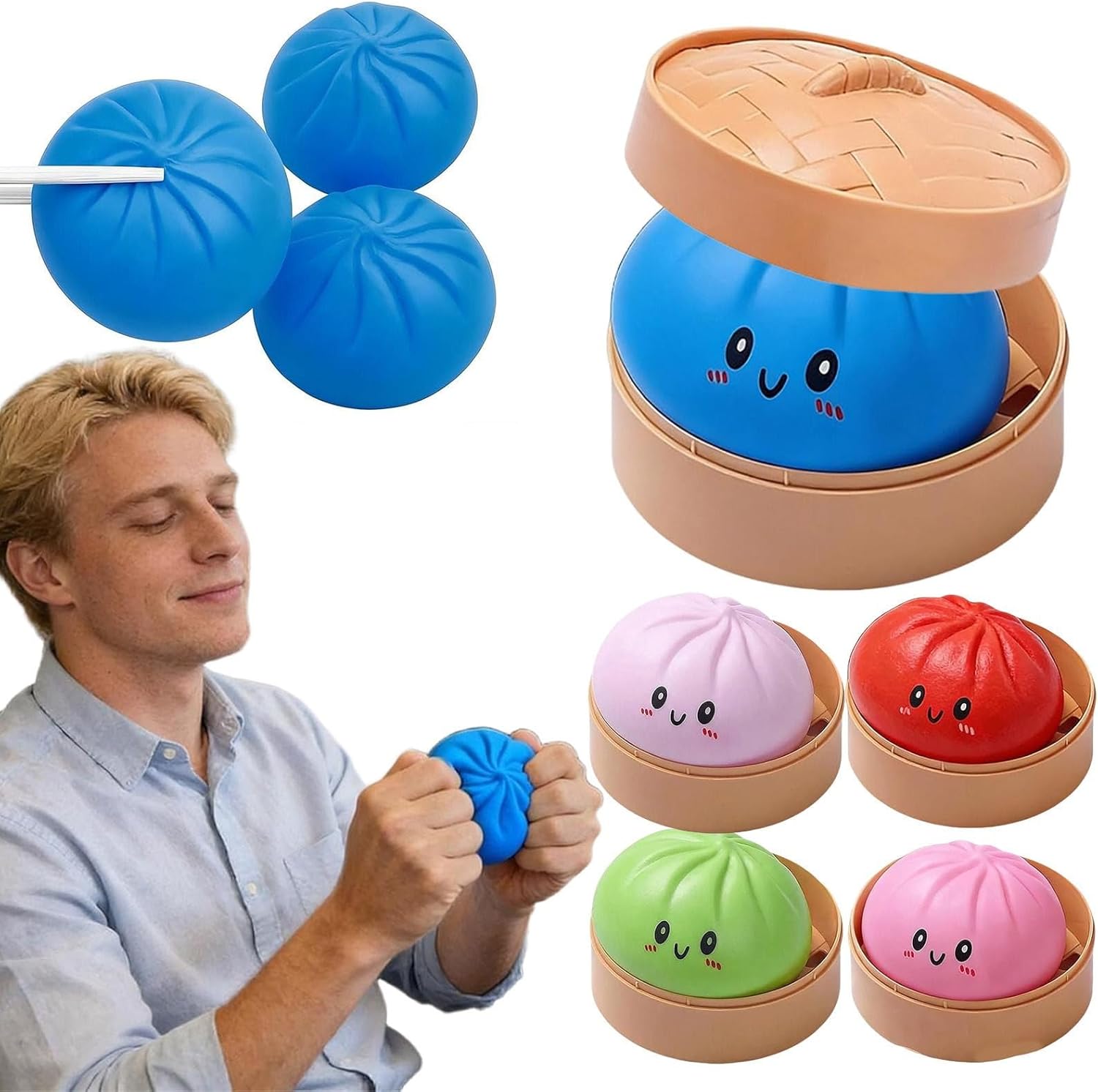 Dumpling Squishy for Adults, Giant Dumpling Squishy, Squeeze Dough Ball Stress Relief Toys, Cute Squeeze Dough for Fidget Toys (Blue)
