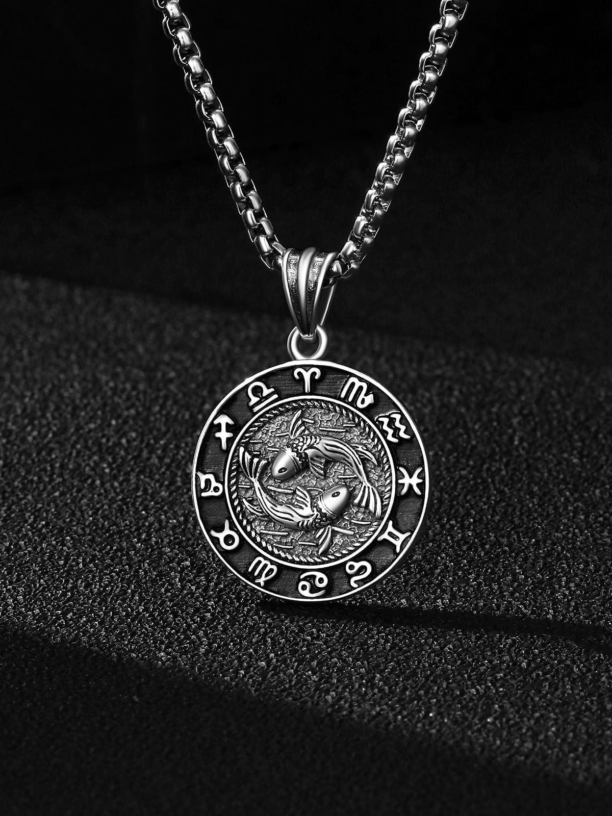 KINGWHYTE 12 Sternzeichen Anhänger Kette für Herren 925 Sterling Silber Konstellation Kette 22mm Astrologie Horoskop Anhänger Runde Tierkreiszeichen Halskette Sternbilder Schmuck Geschenke für Männer