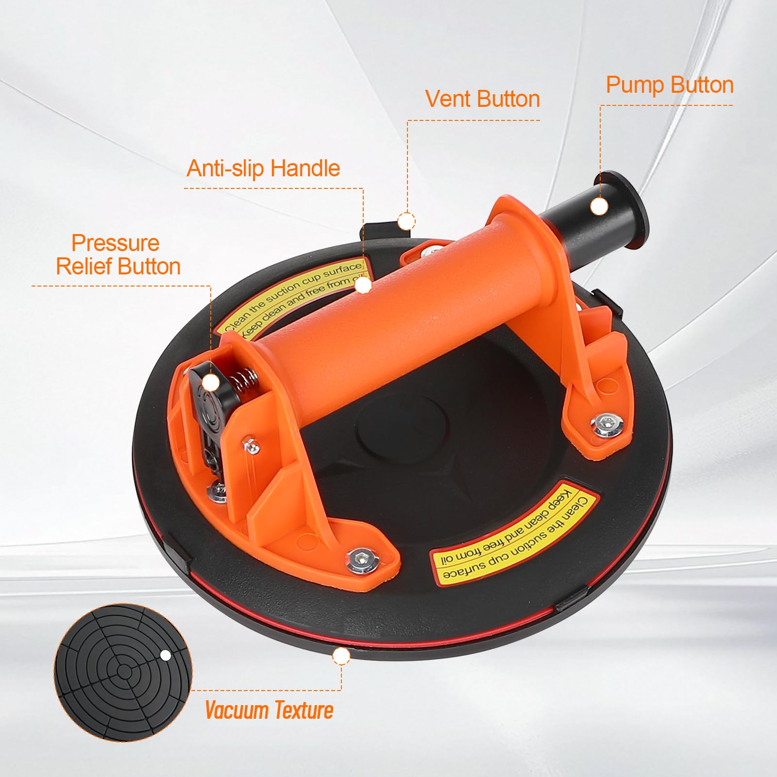 2er-Set 8" Saugheber, Glassauger Tragkraft Max. 200KG, Vakuum Fliesenheber mit Tragbarer Werkzeugkasten, für Glas, Fliesen, Marmor, Orange