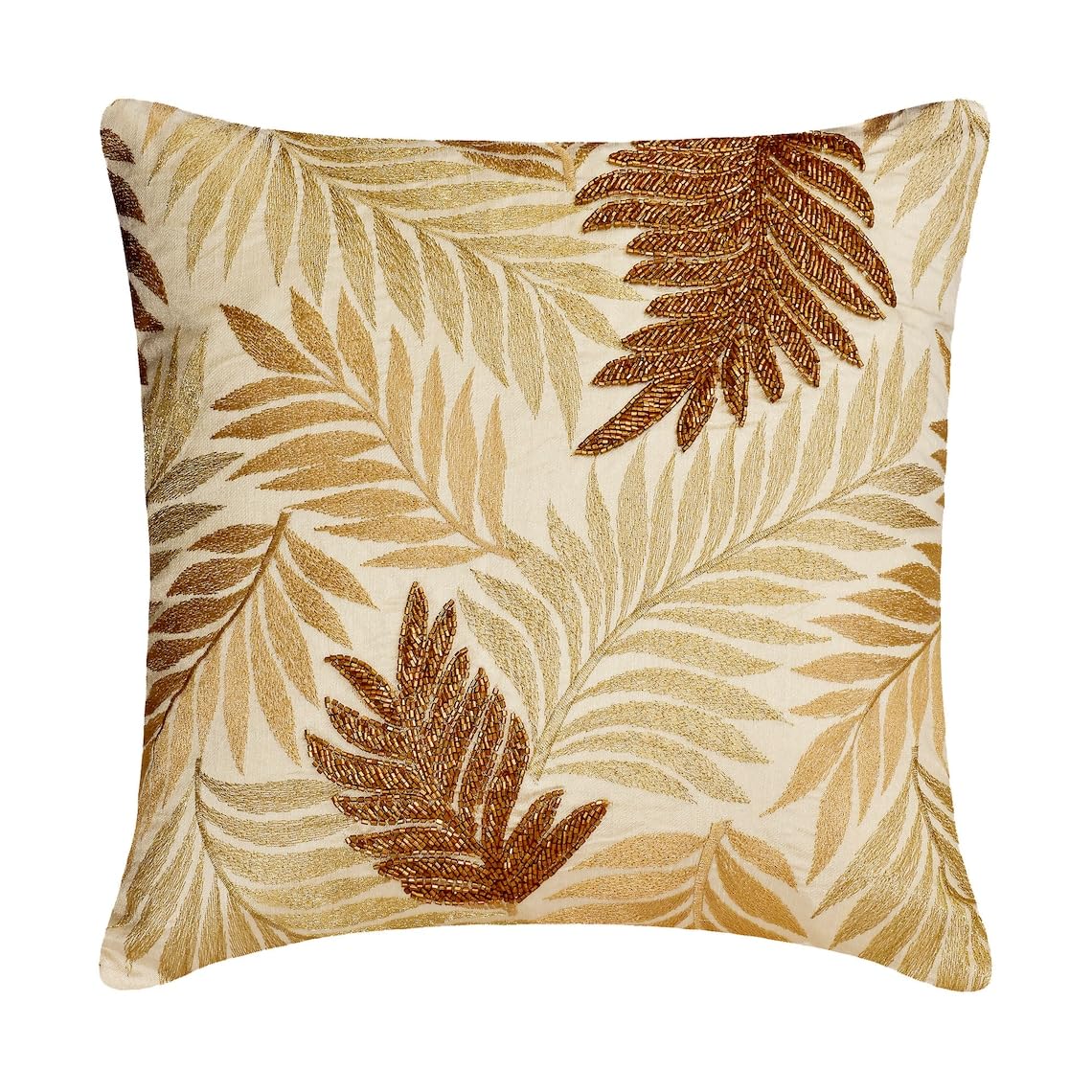 The HomeCentric Gold 55x55 cm (22"x22") Accent Cushion Covers, Silk Embroidery/Beaded Accent Cushion Covers, Nature & Floral Pattern Modern Style - Gold Gilding — image 1