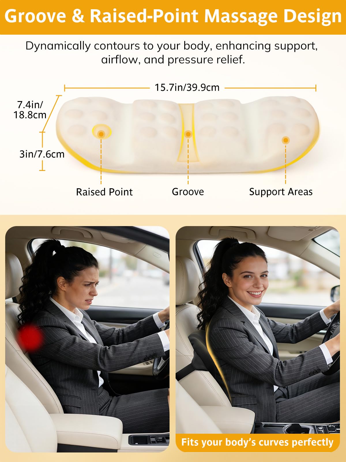 Verstellbares Lendenstützkissen für Autositze mit Doppelgurten Memory-Schaum Unterstützung für unteren Rücken und Taille Kissen mit konvexem Punktdesign abnehmbarer Bezug für Fahrzeuge und Bürostühle