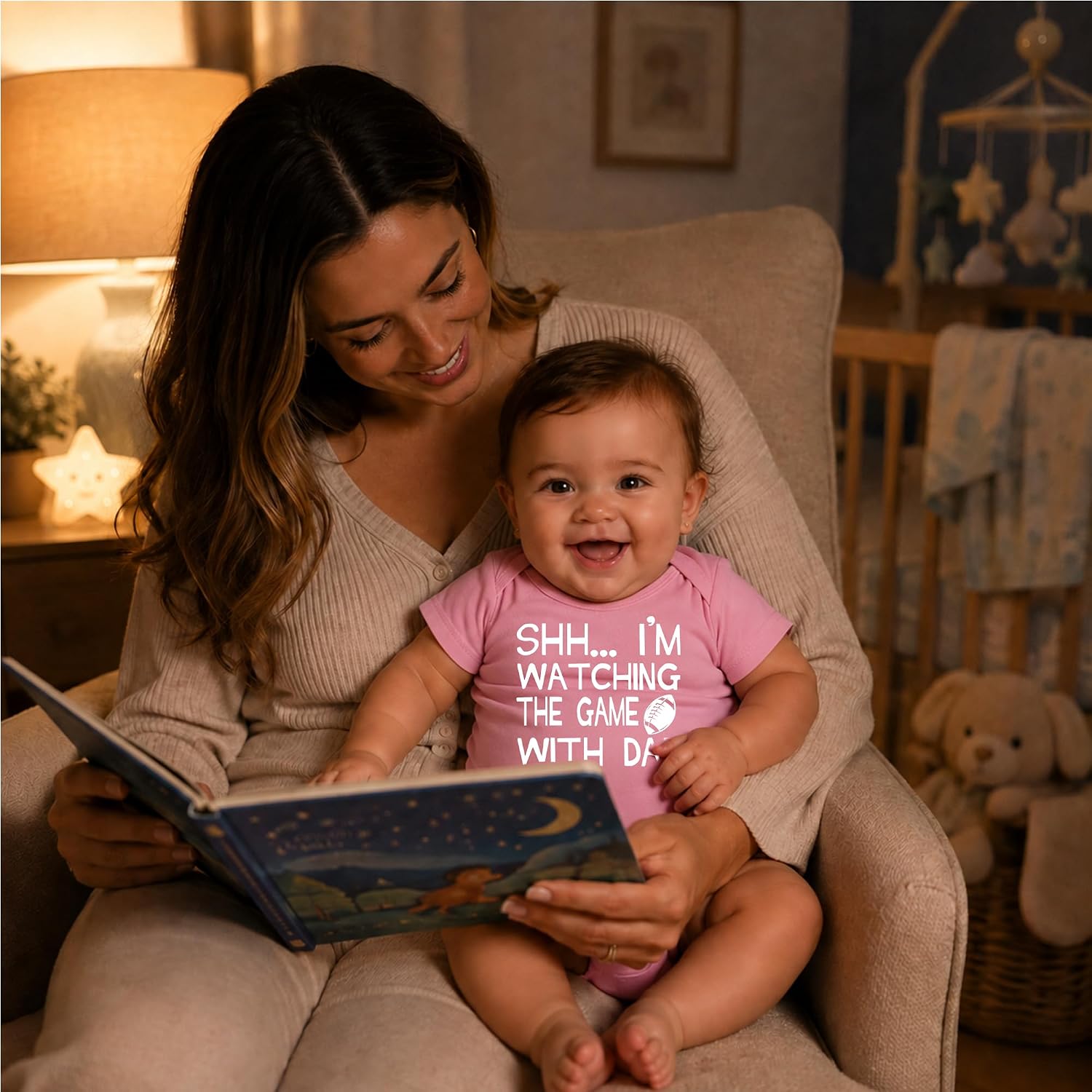 AW Fashions Shh I'm Watching The Game With Dad - Football Baby Bodysuit image 3