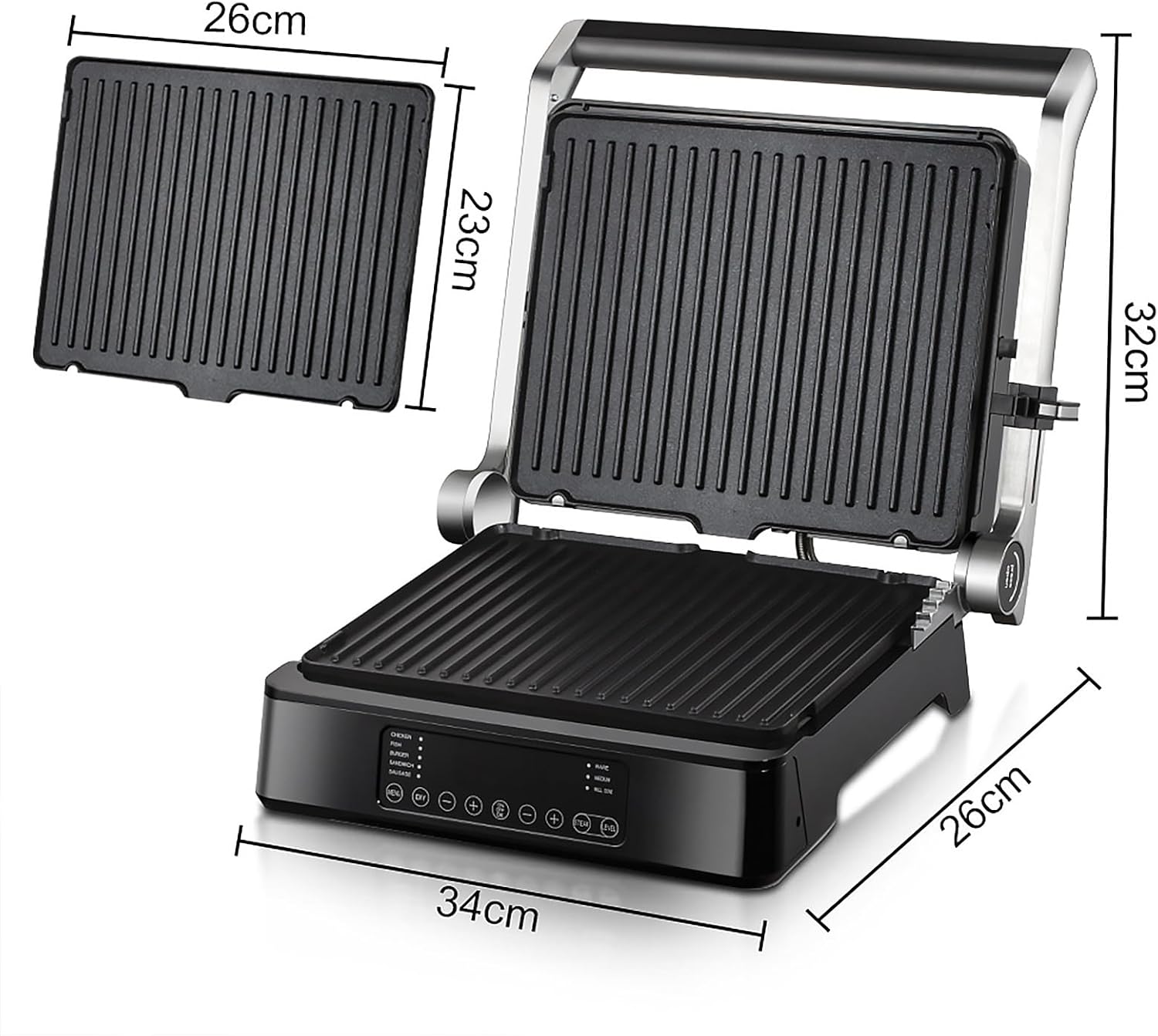 Electric Grill & Panini Press 3-in-1 Sandwich Toaste Maker with 5 Auto Modes,1800W Waffle Maker for Roasting, Baking