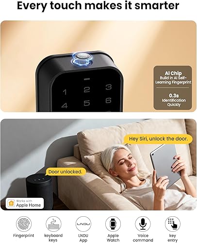 Miniatura 3 de Cerradura inteligente para puerta delantera HK01 Apple Home ecosistema huella digital cerradura de puerta sin llave, compatible con Apple Home,
