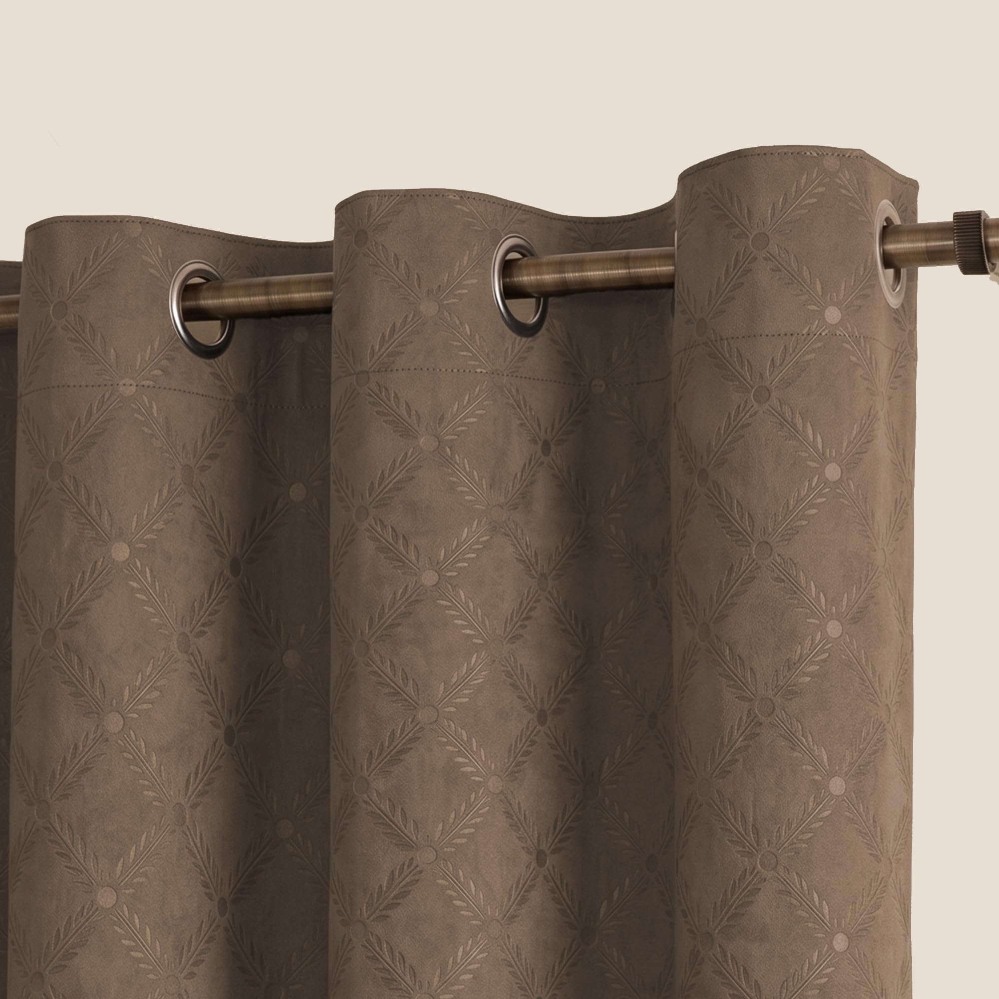 LINENWALAS 100% True Blackout Door Curtains 7.5 Feet Long Set of 2 | Embossed Moonlight Design |Room Darkening Curtain |Thermal Insulated Curtains for Living Room, Bedroom (129 x 229 cm, Light Brown)